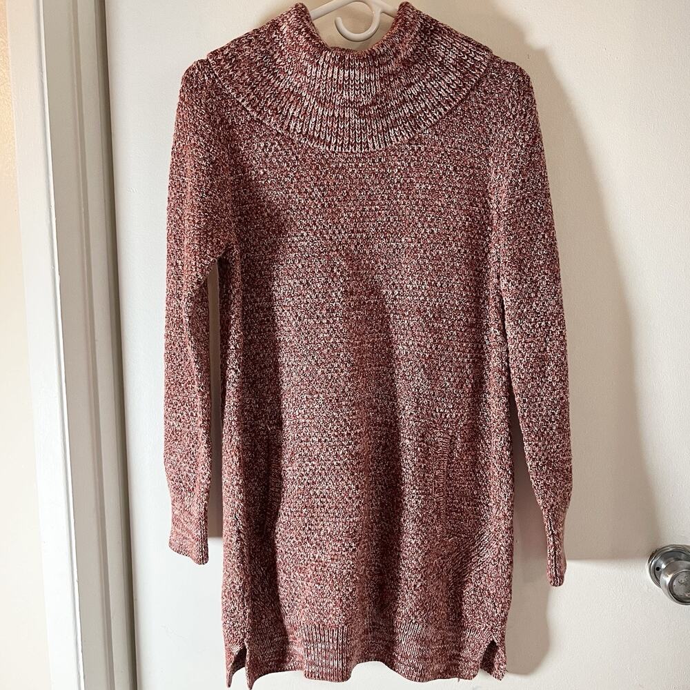 Duluth Trading Sz S Green White Heritage Cowl Neck Tunic Sweater Kangaroo Pouch